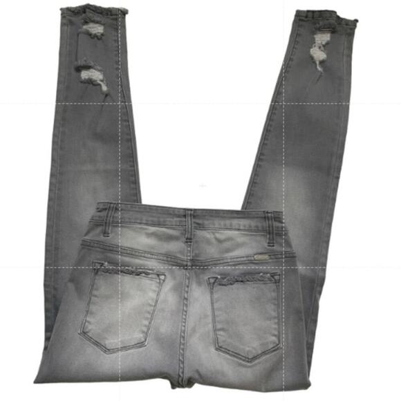 Kancan Jeans Womens 9 Distressed Mid Rise Skinny Charcoal Wash Streetwear Denim - Picture 4 of 12